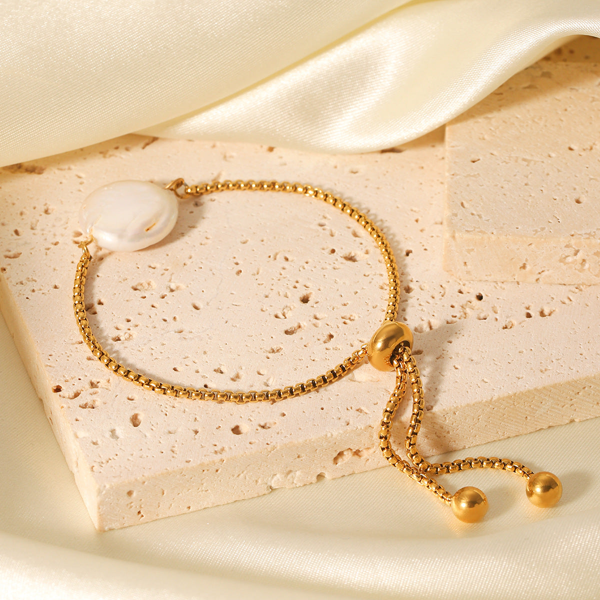 Freshwater Pearl Pendant Bracelet, Draw-style Stainless Steel Box Chain Bracelet, Titanium Steel, Non-fading, Elegant Jewelry