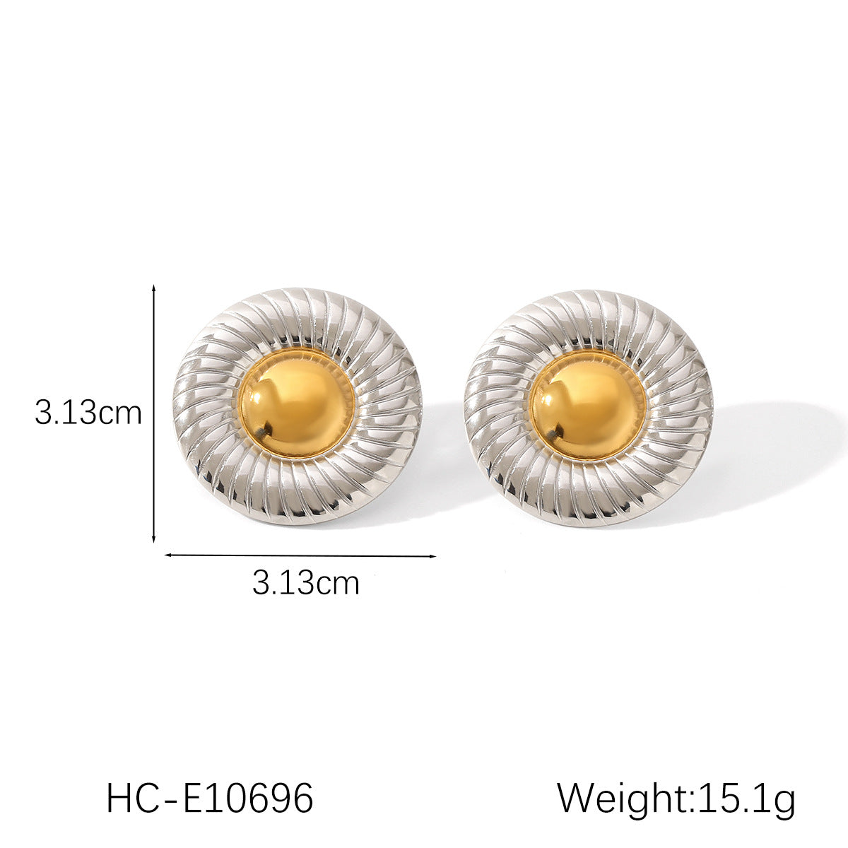 Stainless Steel Earrings, Gold and Silver Color-block, Glossy Geometric Texture, Stud Earrings, Sun-shaped Five-pointed Star Earrings for Women
