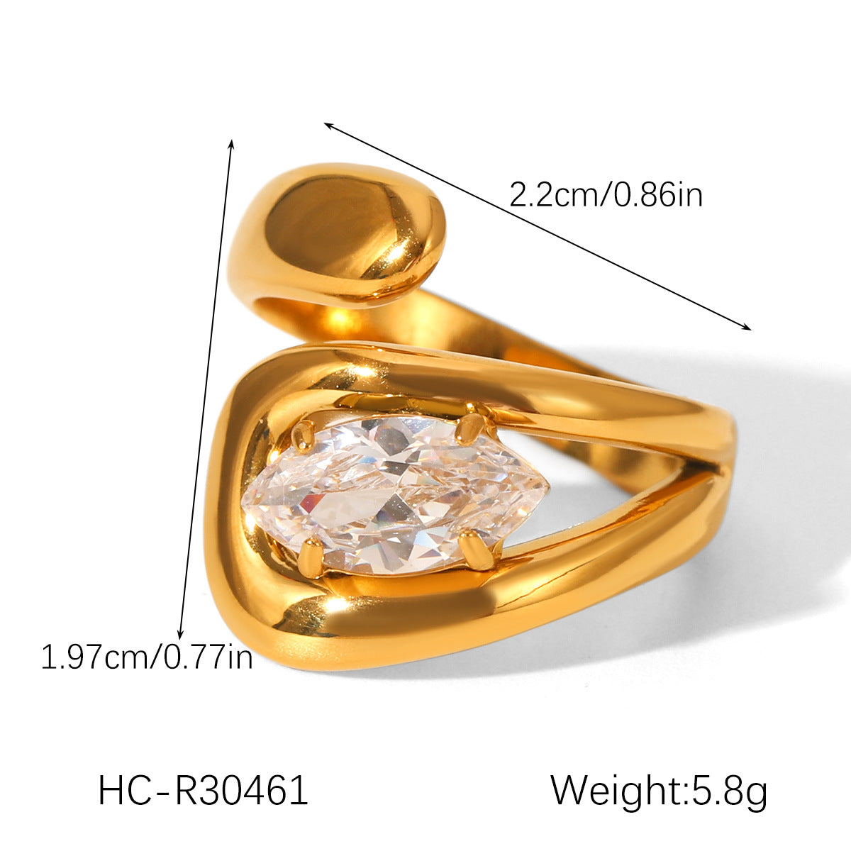 Zircon Ring for Women, Non-fading Titanium Steel Ring, Niche and High-end Open Ring, Stainless Steel Ring
