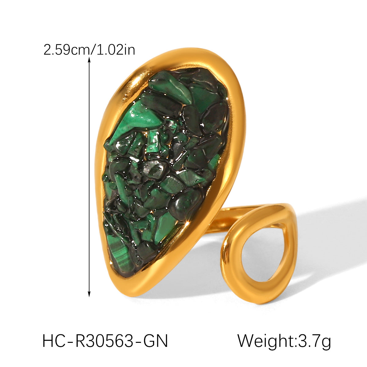 French vintage natural stone stainless steel ring for women, non-fading jewelry, versatile niche design, titanium steel open ring