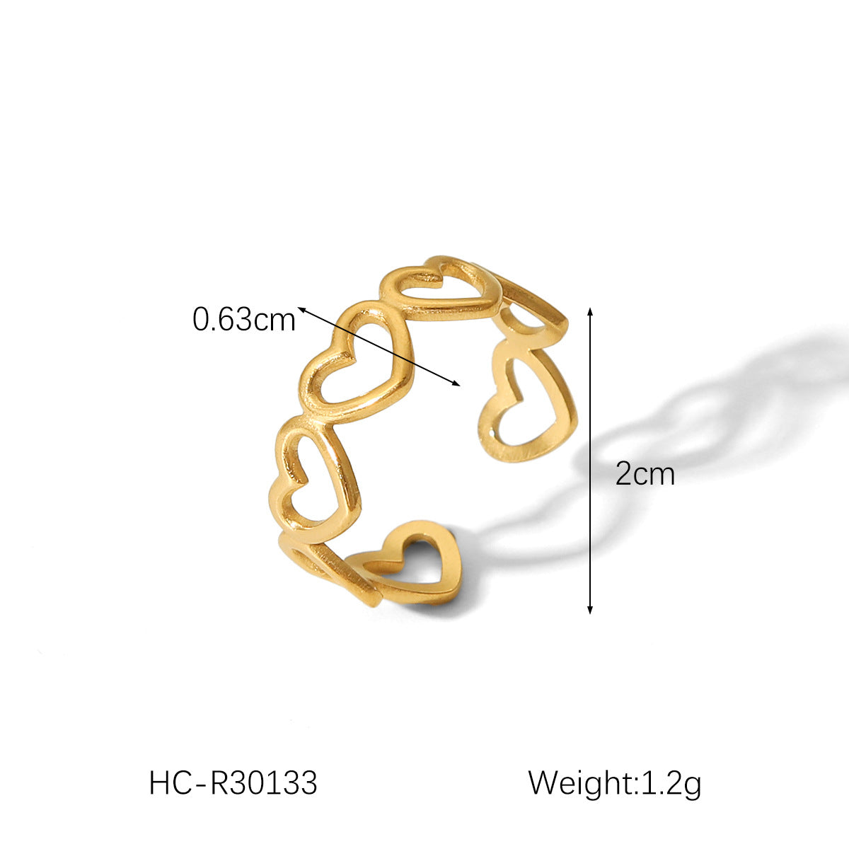 18K Gold Heart Stainless Steel Ring Female Open Ring Niche High-end Titanium Steel Ring Does Not Fade