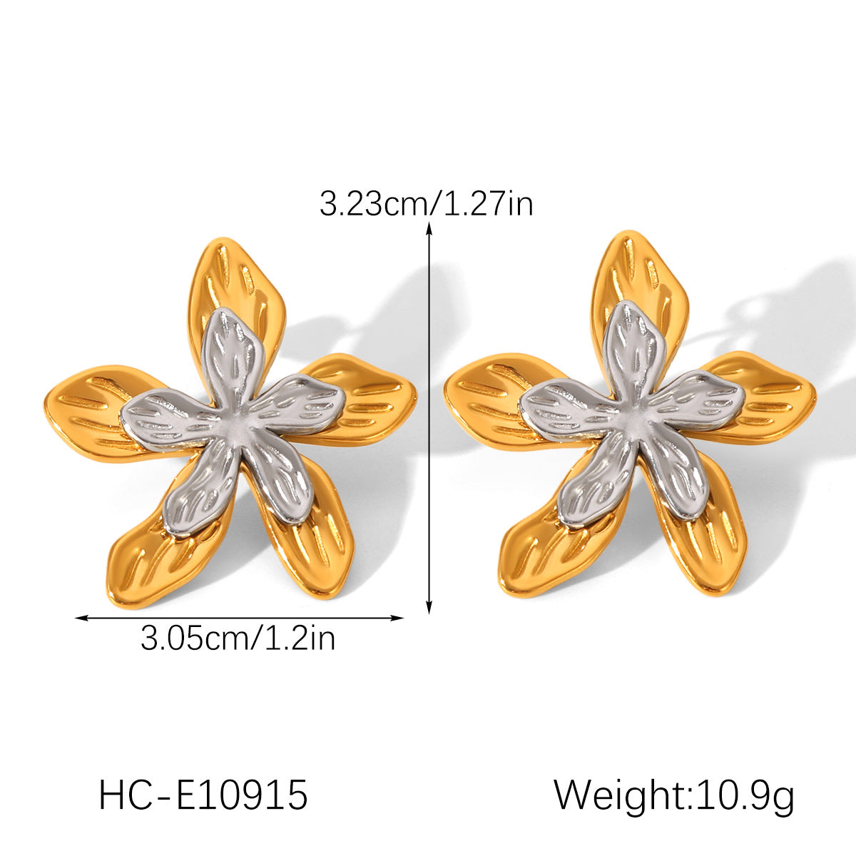 Gold and Silver Color-blocked Stainless Steel Five-petaled Flower Earrings, Exuding A Light Luxury and High-end Feel, Made of Titanium Steel Flowers, Ensuring No Fading, Making Them A Perfect Choice for Your Ear Adornment