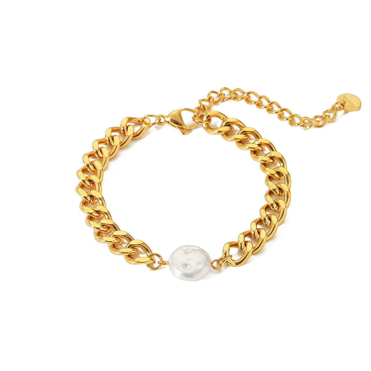 INS-style Fashion Trend, Baroque Pearl Stainless Steel Cuban Chain Bracelet for Women, Non-fading Bracelet