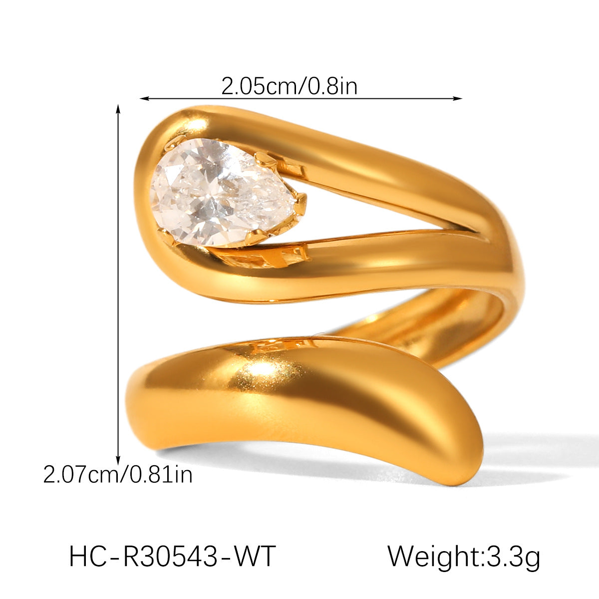 Geometric Stainless Steel Jewelry with Zircon Ring, Titanium Steel, Non-fading, Open-end Ring, High-end Feel Finger Ring
