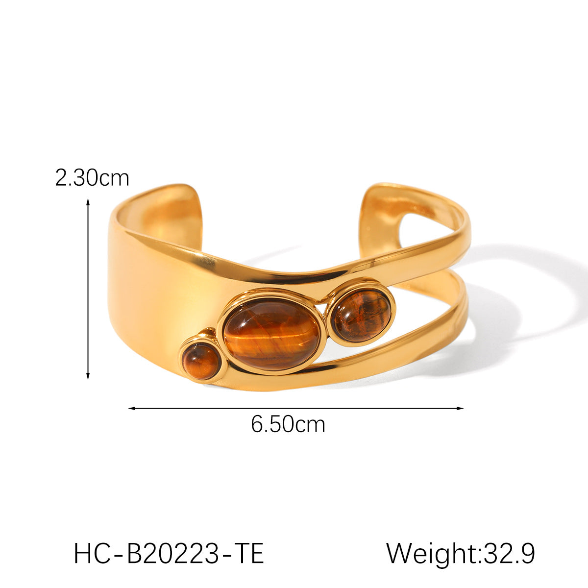 Women Stainless Steel Hollow-out Pearl Bracelet with Natural Tiger's Eye Stone, Open Bracelet, Vintage Style, Titanium Steel Jewelry
