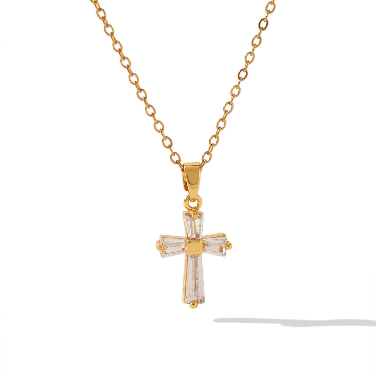 18K gold stainless steel cross studded zircon pendant necklace female non-fading jewelry ins titanium steel necklace