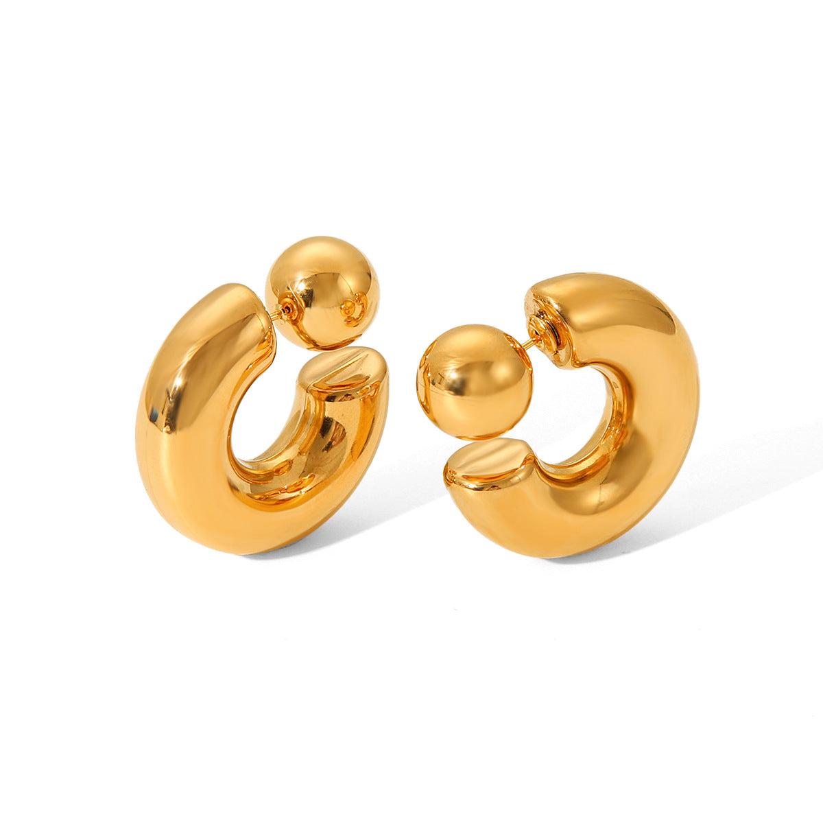INS-style Spherical Stainless Steel Earrings, Featuring A Unique Niche Design with C-shaped Front and Back Earrings, Premium Titanium Steel Earrings for Women