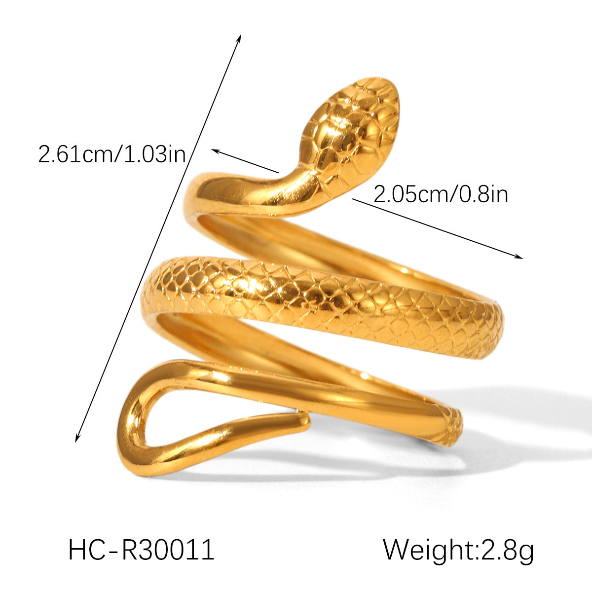18K Gold Stainless Steel Snake Ring, Light Luxury Style, Titanium Steel, Flexible Snake-shaped Opening, Non-fading, Hand Jewelry