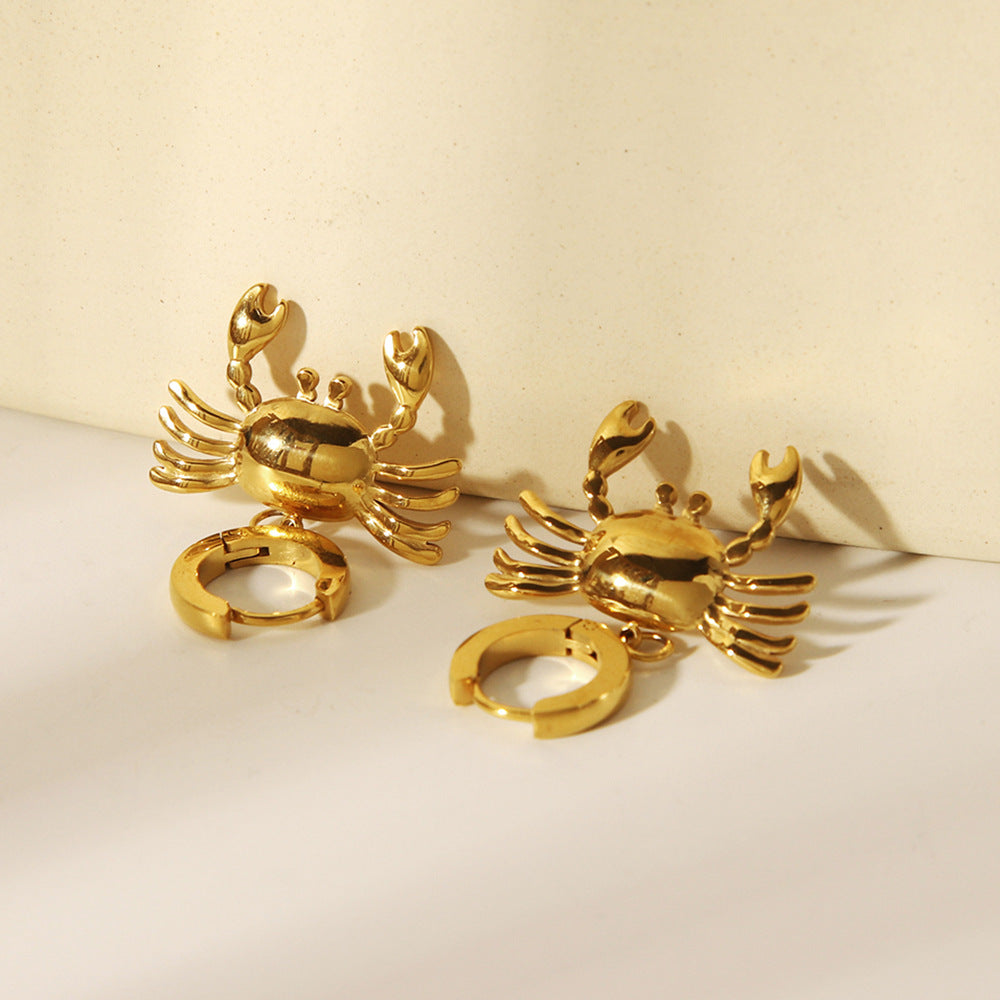 Ocean Earrings, 18k Gold Stainless Steel Earrings for Women, Fashionable, Versatile, High-end, Crab-shaped Eardrops