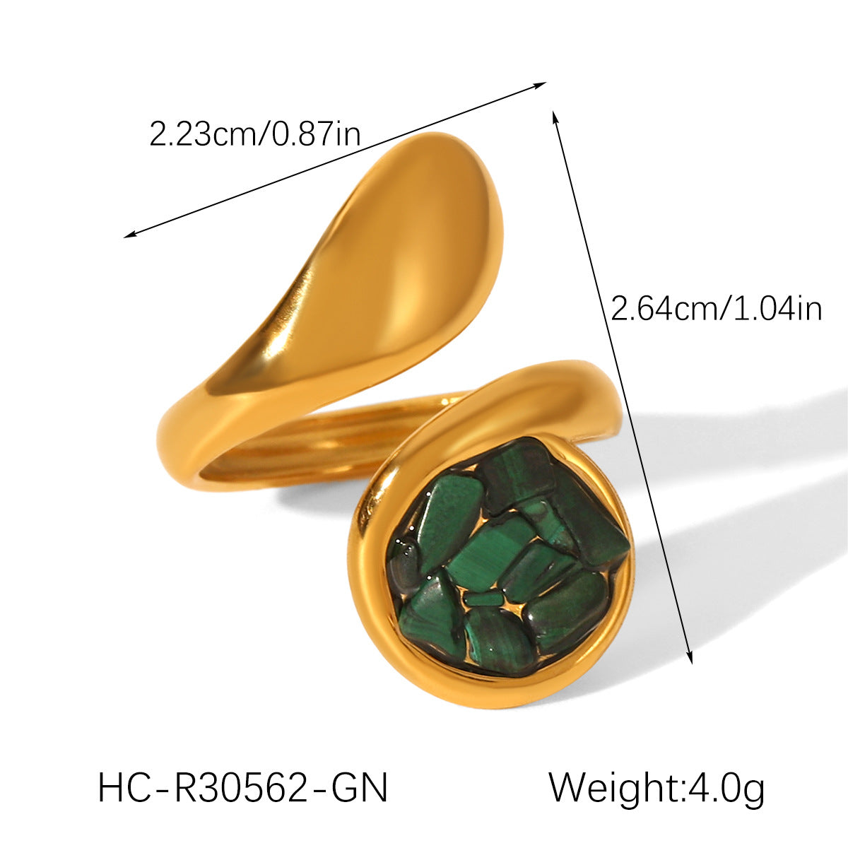 French vintage natural stone stainless steel ring for women, non-fading jewelry, versatile niche design, titanium steel open ring