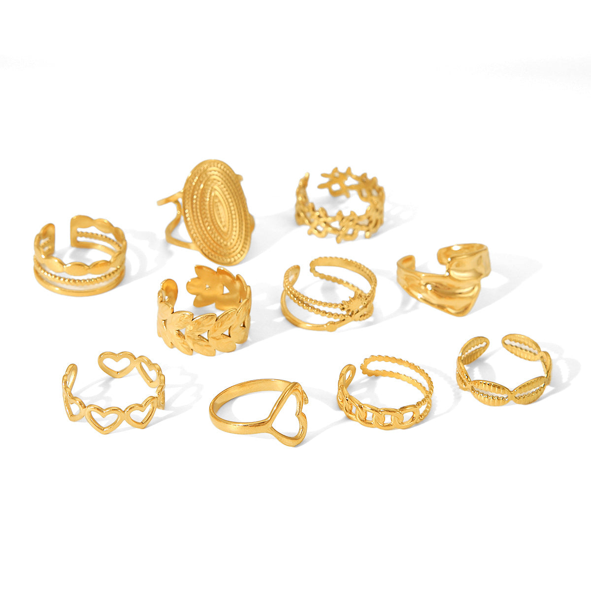 18K Gold Heart Stainless Steel Ring Female Open Ring Niche High-end Titanium Steel Ring Does Not Fade