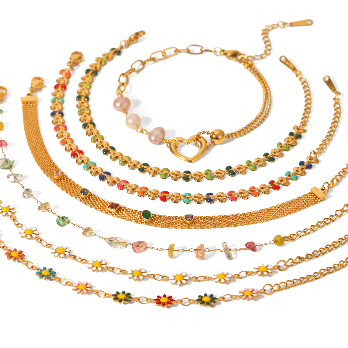 Bohemian-style Stainless Steel Bracelet with Oil-dripped Colored Zircon Hand Jewelry for Women, Non-fading Jewelry
