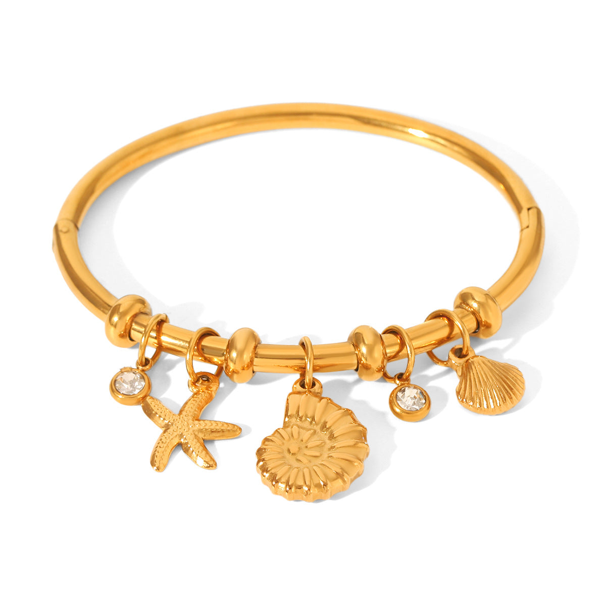 18K Gold-plated Stainless Steel Plain Bracelet, Starfish, Conch, Scallop DIY Accessories, Titanium Steel Bracelet for Women