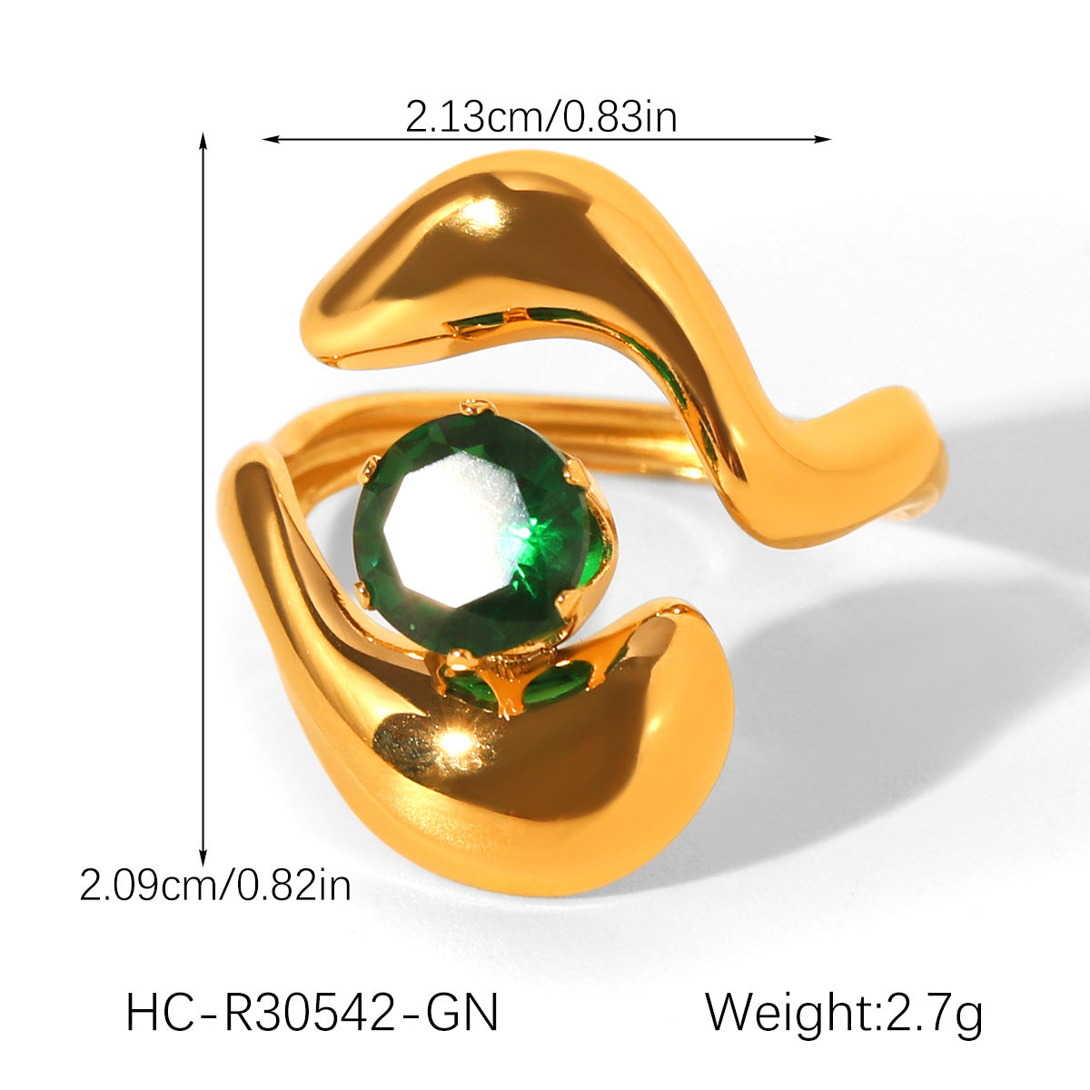 Stainless Steel Ring with Green Zircon Inlay for Women, Non-fading Titanium Steel Ring, Light Luxury and High-end Hand Jewelry