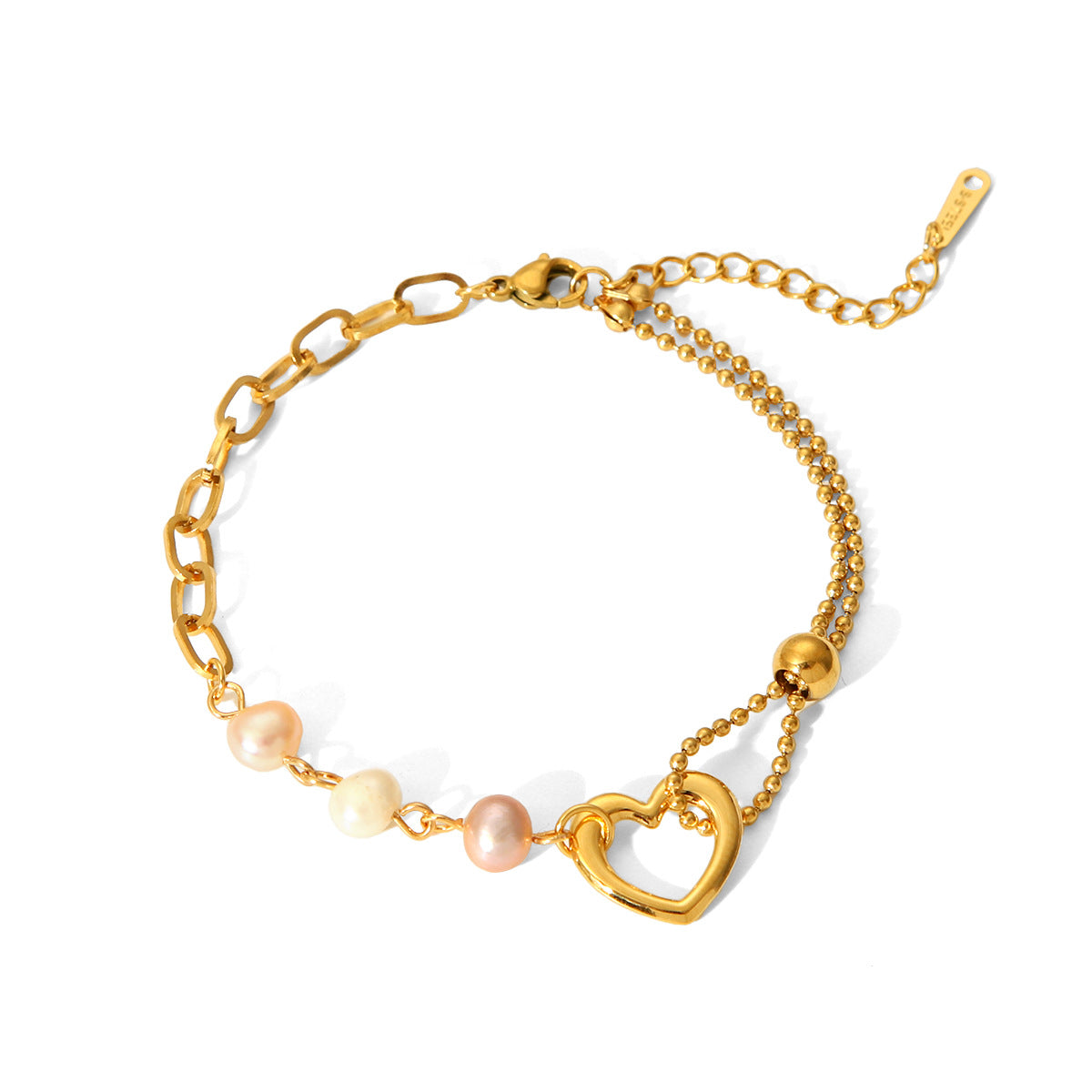 Love Pendant Stainless Steel Bracelet for Women, Vintage Style, Pearl Jewelry, Titanium Steel Jewelry