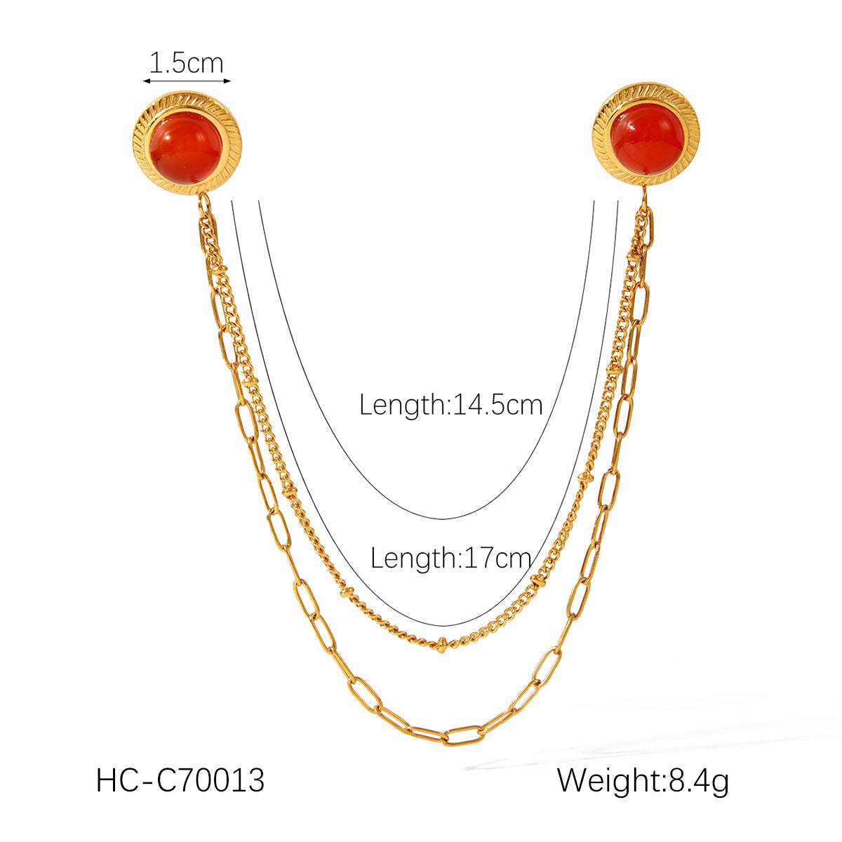 New Stainless Steel Diamond Inlaid Natural Stone Geometric Heart-shaped Collar, Needle Chain, Brooch Collar, Clothing Accessories
