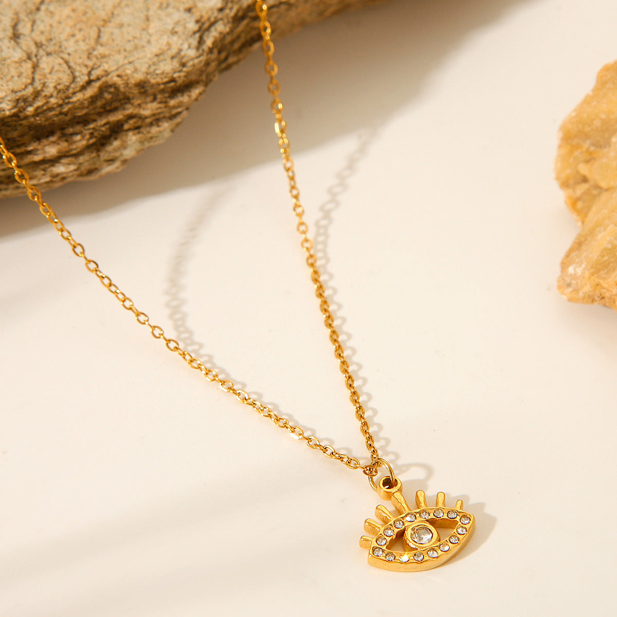 Titanium Steel Non-fading Necklace 18K Gold Stainless Steel Diamond-encrusted Demon's Eye Pendant Necklace Jewelry