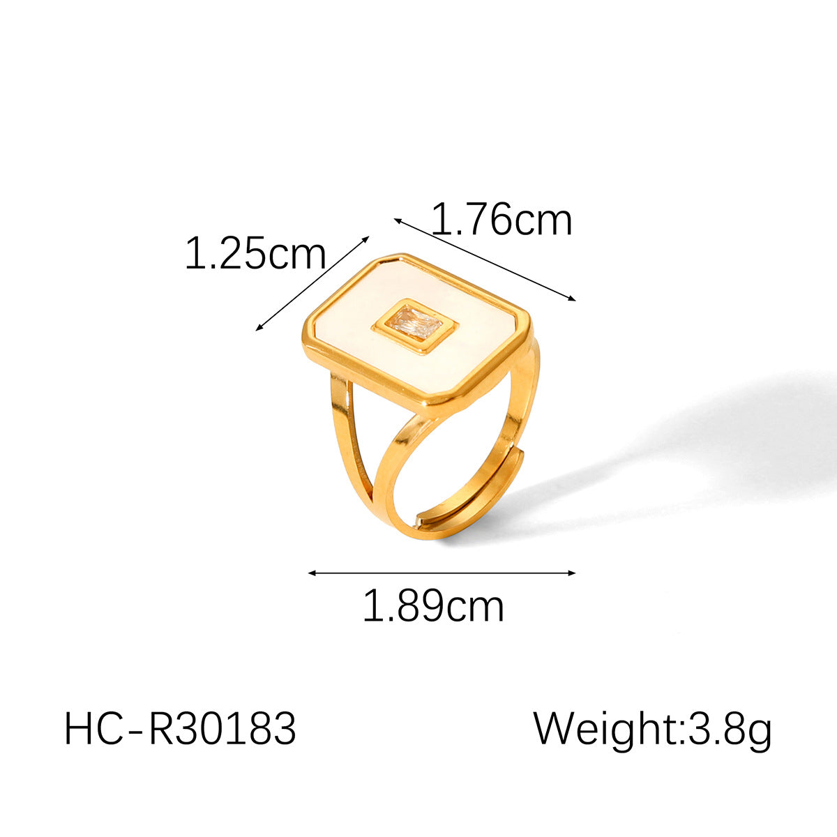 Diamond-encrusted Geometric Stainless Steel Ring for Women 18k Gold White Mother-of-pearl Titanium Steel Finger Ring for Women