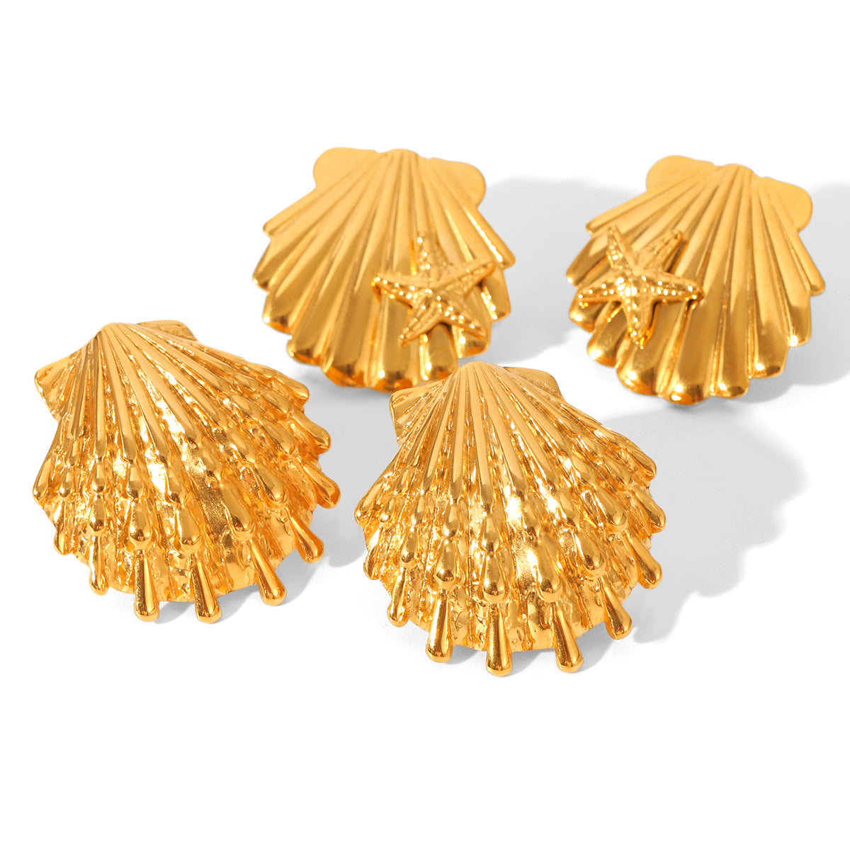INS Style Summer Beach Jewelry, 18k Gold Stainless Steel Shell Earrings, Starfish Earrings, Titanium Steel Jewelry