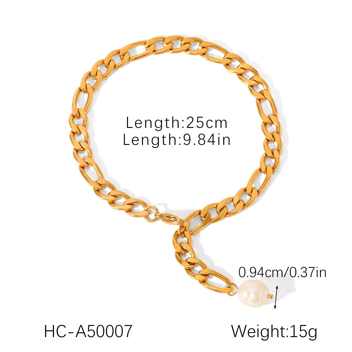 Ins-style Natural Freshwater Pearl Anklet, Stainless Steel Figaro Chain, 18K Gold-plated Anklet, Titanium Steel, Non-fading