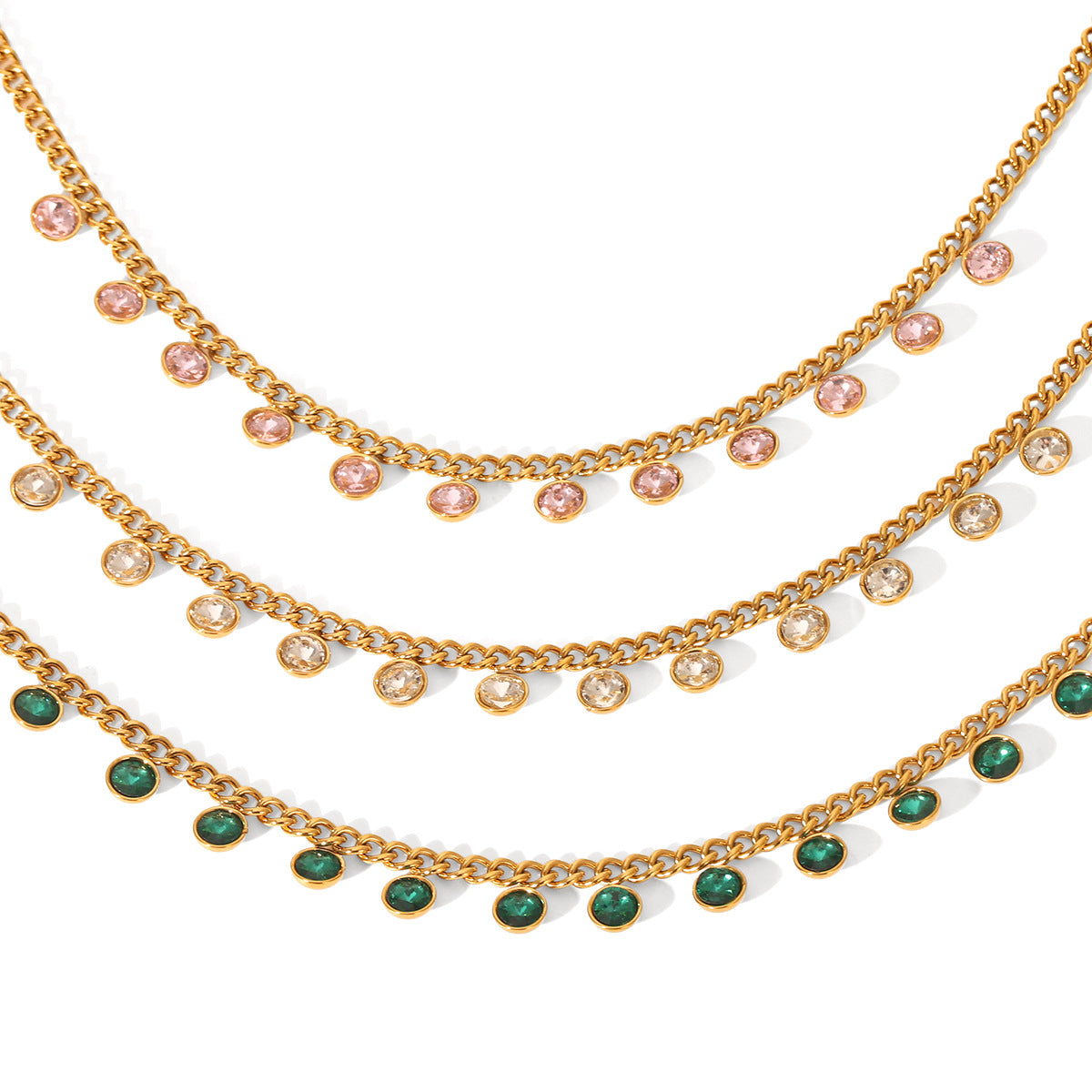 Stainless Steel Fringed Necklace, Round Zircon Necklace, High-end Personalized Style Clavicle Chain, Titanium Steel Necklace Accessory