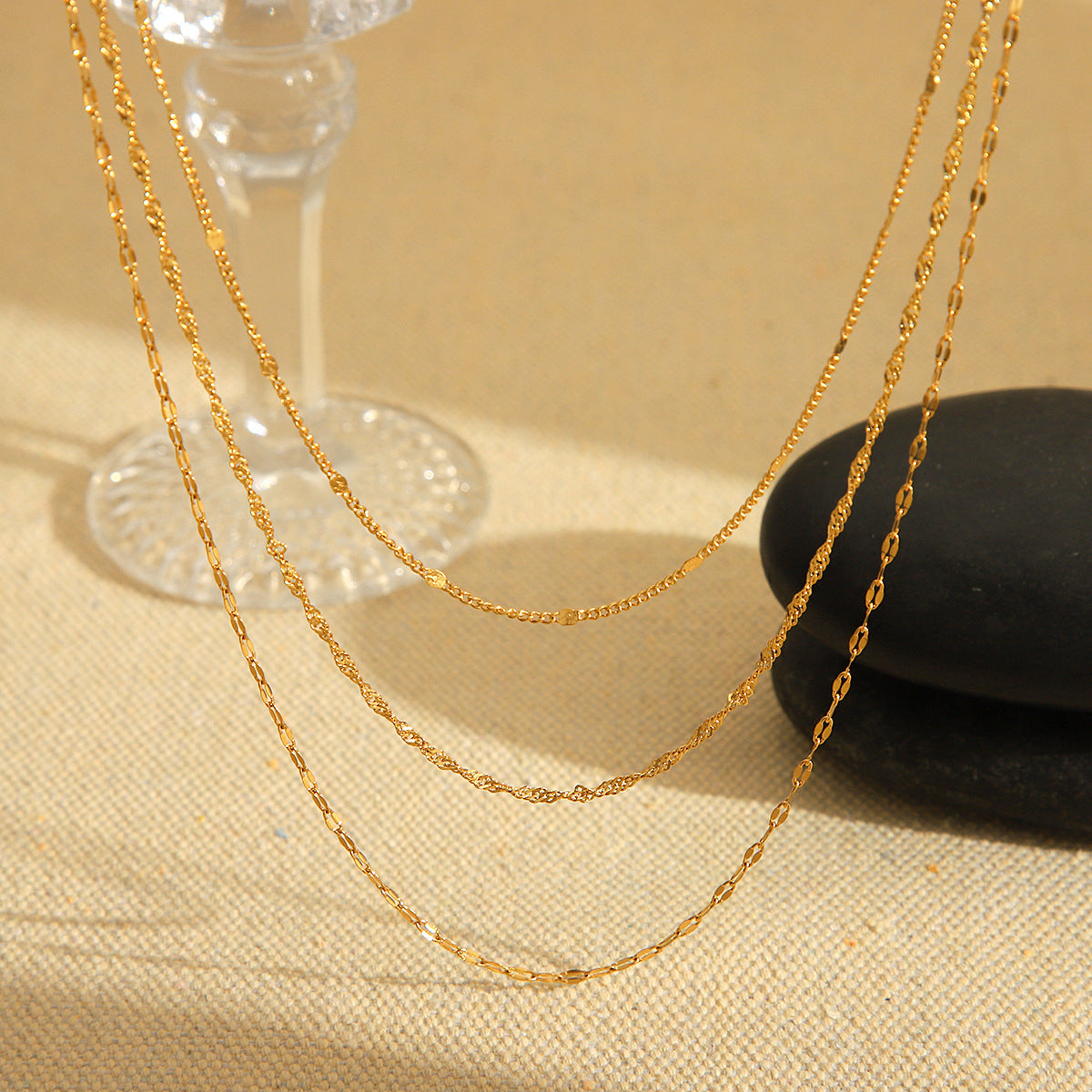 Ins Influencer Necklace, 18K Gold Stainless Steel Three-layer Necklace, Cross-border Fashion, Versatile, Titanium Steel, Non-fading Necklace