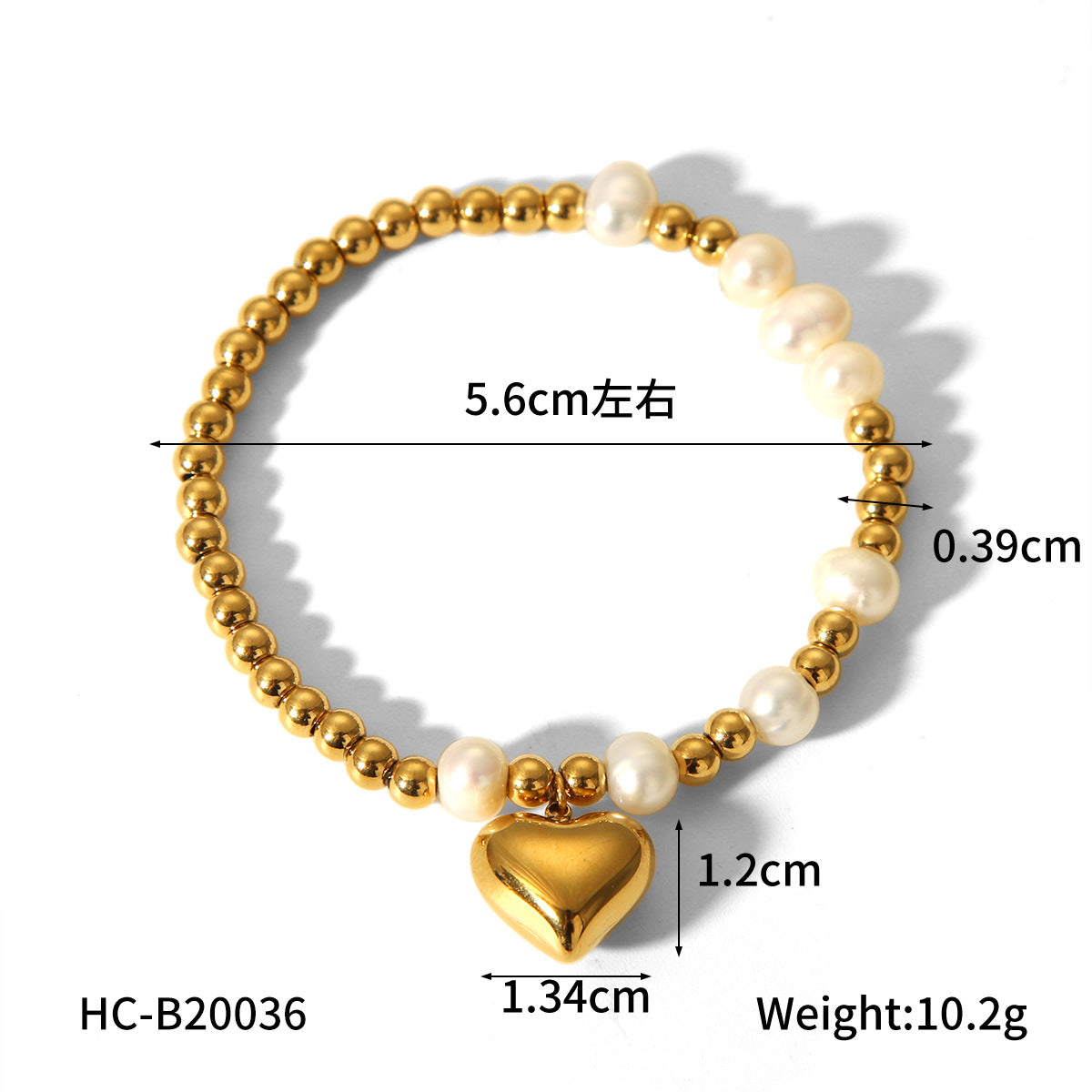 INS Beaded Titanium Steel Bracelet, 18K Gold Stainless Steel Heart-shaped Pearl Bracelet, Women's Light Luxury and Versatile Jewelry