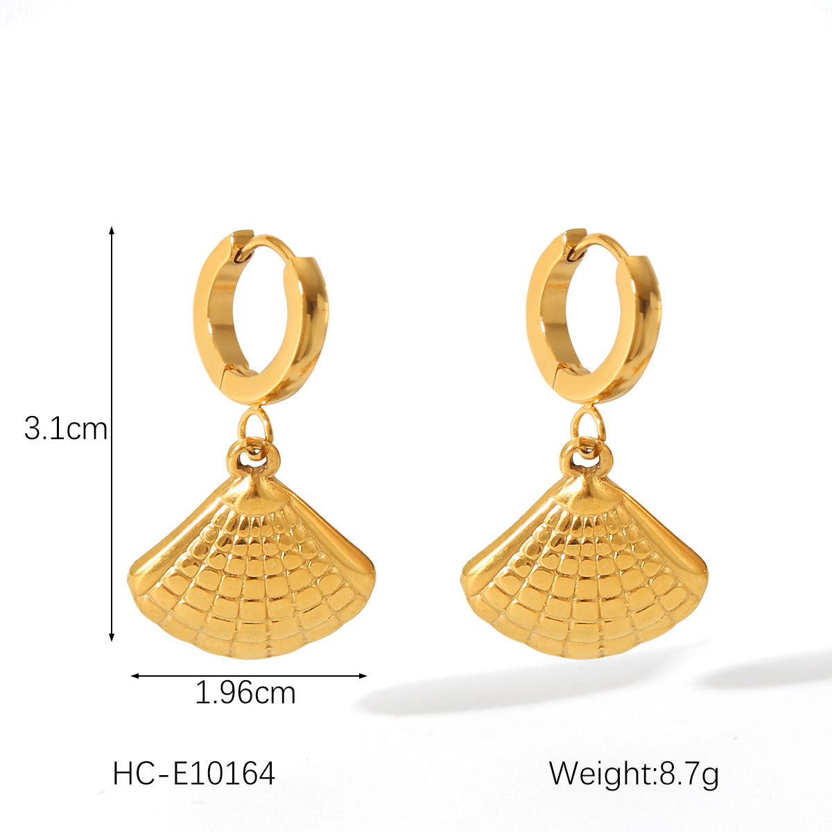 Marine titanium steel earrings, 18k gold-plated stainless steel scallop earrings, women's fashion diamond-encrusted earrings