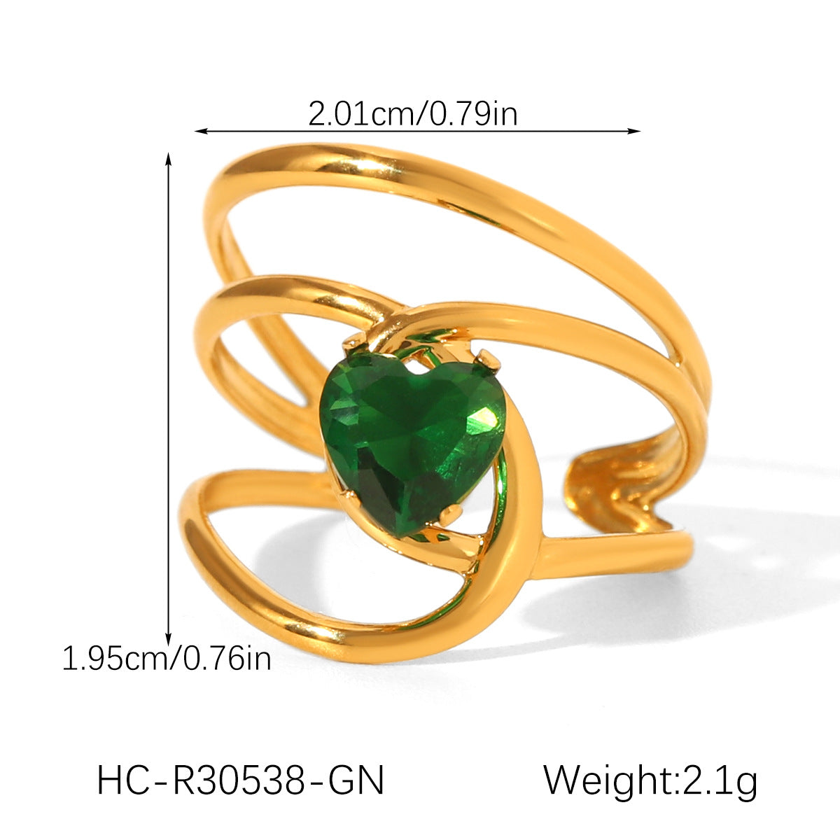 Stainless Steel Ring with Green Zircon Inlay for Women, Non-fading Titanium Steel Ring, Light Luxury and High-end Hand Jewelry