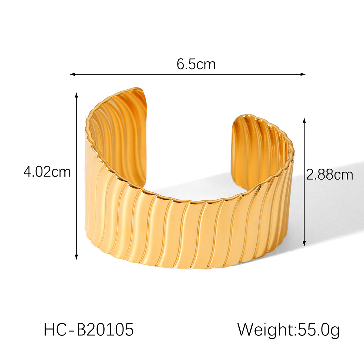 Stainless steel exaggerated asymmetric opening bracelet ins design sense vertical stripe wide titanium steel bracelet