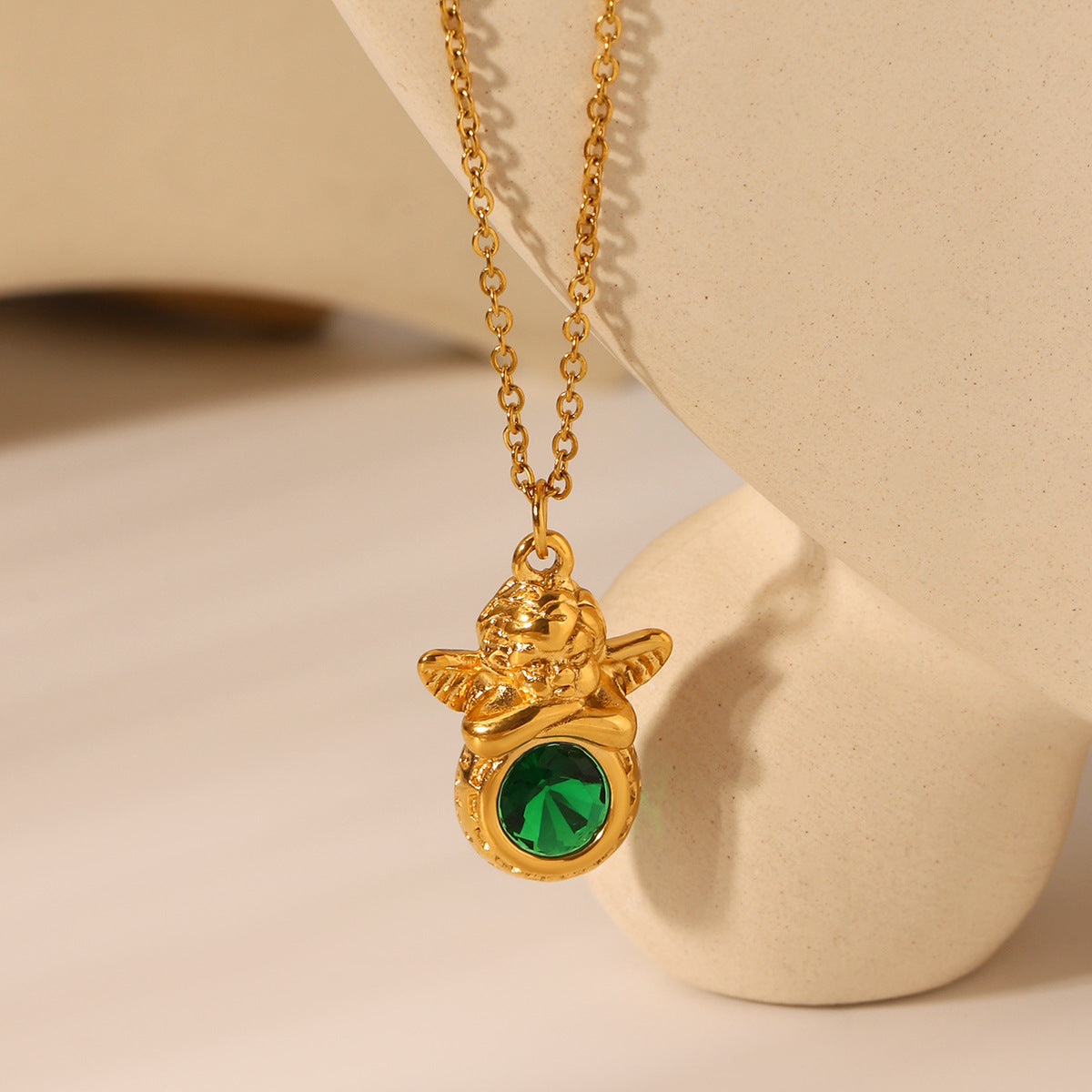 18K Gold Stainless Steel Angel Zircon Necklace, Ins-style Niche Design, Titanium Steel Necklace, High-end Clavicle Chain