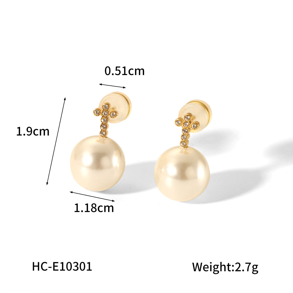 Pearl Earrings 18K Gold Stainless Steel Cross Inlaid with Diamonds Earrings for Women's Fashion Accessories