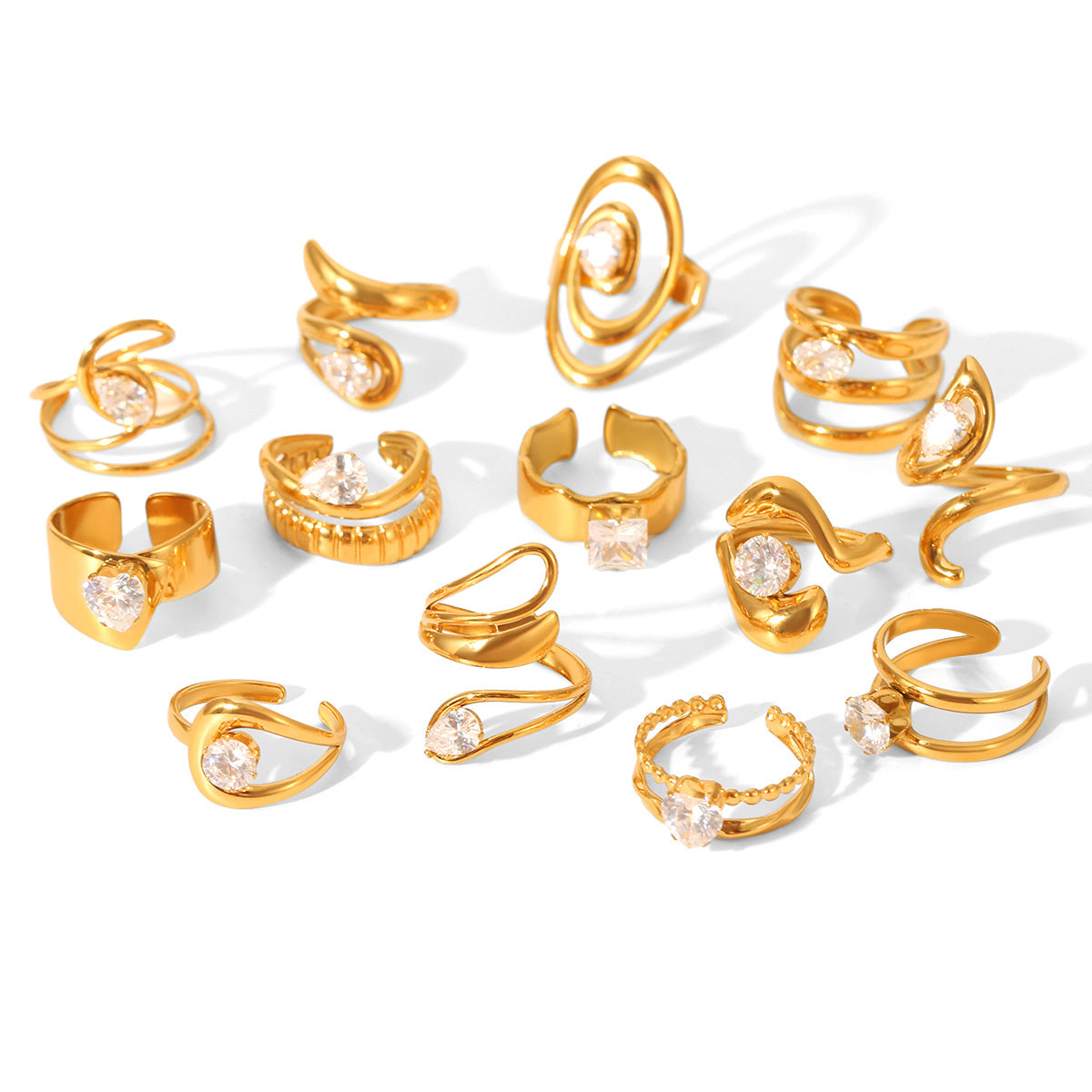 Geometric Stainless Steel Jewelry with Zircon Ring, Titanium Steel, Non-fading, Open-end Ring, High-end Feel Finger Ring