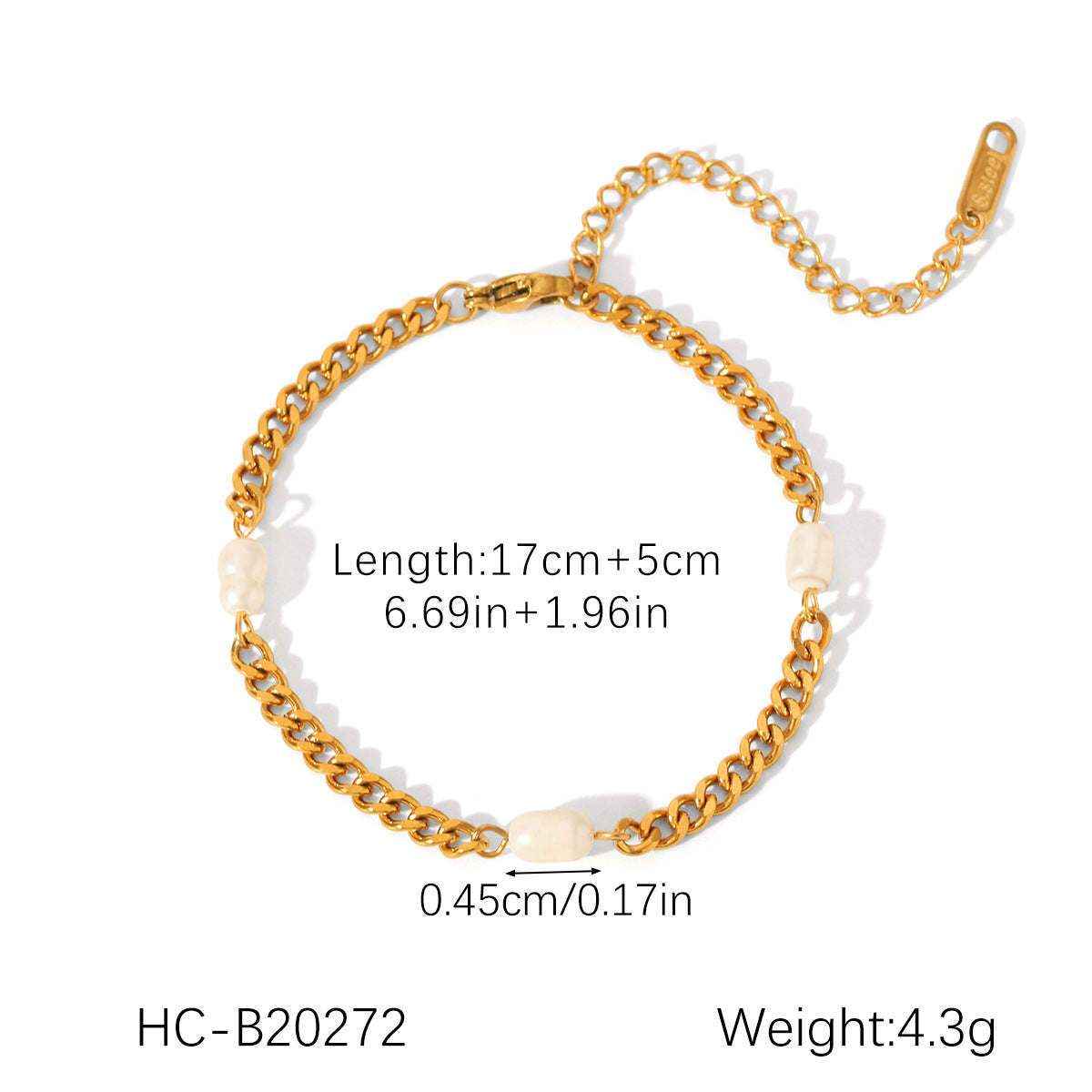 Stainless Steel 18K Gold-plated Bracelet, Non-fading, with Paperclip Chain Spacing, Freshwater Pearl Bracelet, Jewelry