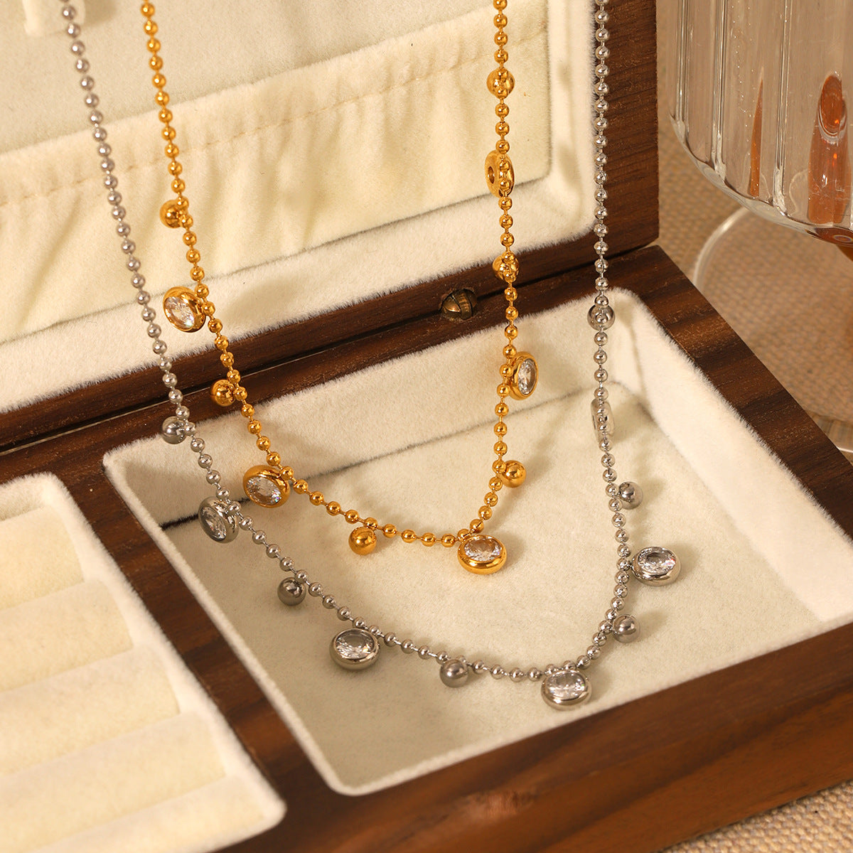 Stainless Steel Bead Chain Tassel Zircon Necklace Women's High-end Necklace Accessory Non-fading Collar Chain Titanium Steel Jewelry