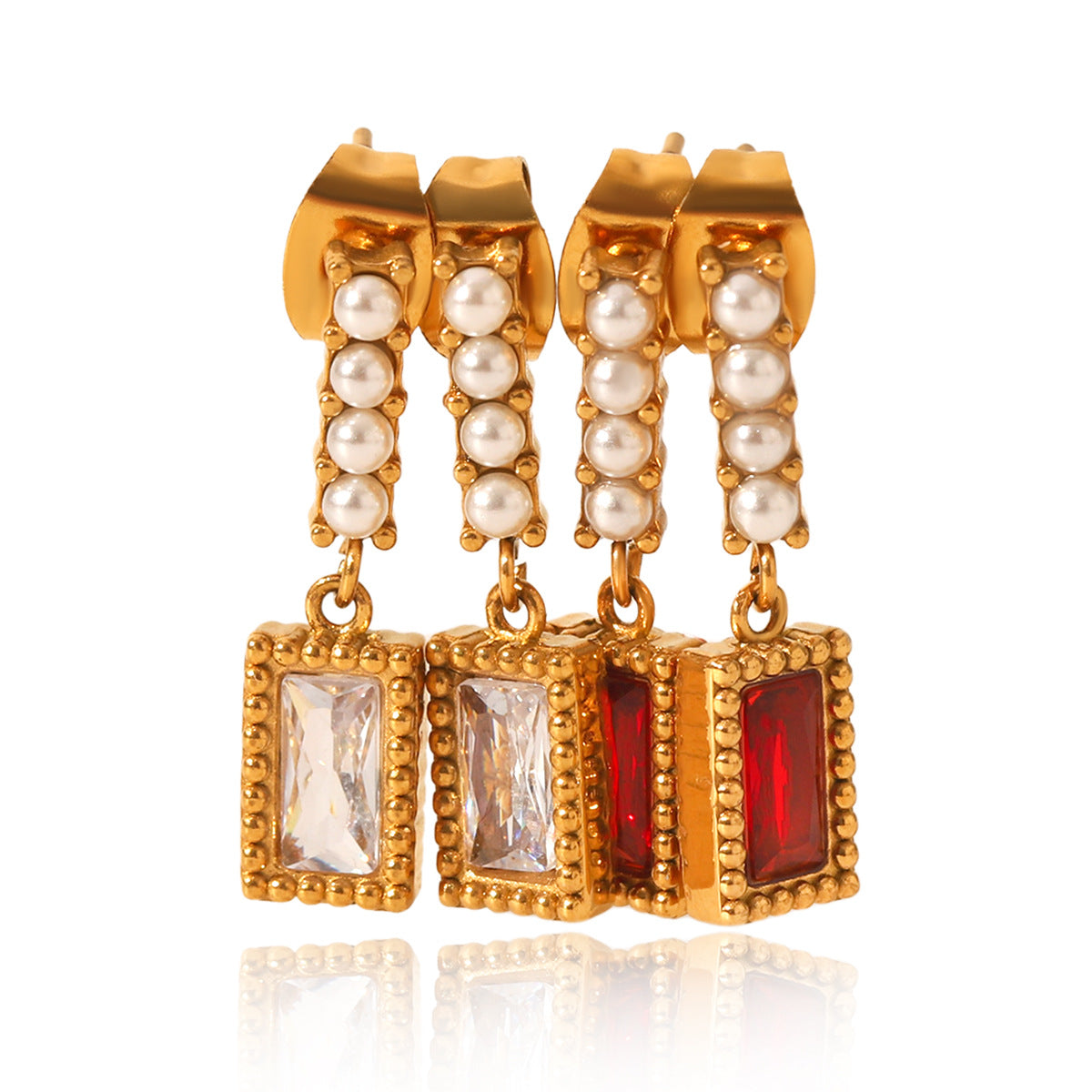 Stainless Steel Earrings with Pearl Studs and Zircon Pendants, Exuding A High-end and Elegant Aura, with No Fading, and Made of Titanium Steel Jewelry