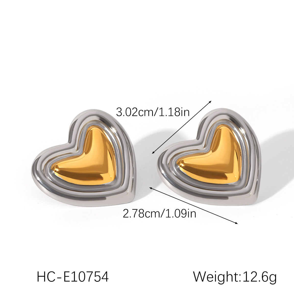 18K Gold Stainless Steel Hammered Pattern Heart-shaped Earrings, Light Luxury and High-end Feel, Heart-shaped Titanium Steel Earrings