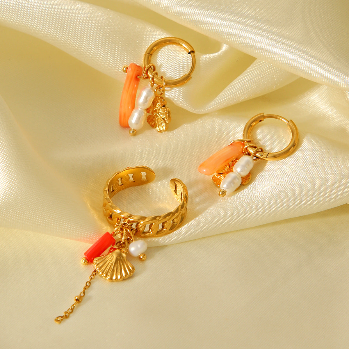 Flower Pearl Earrings, Light Luxury and High-end Stainless Steel Ear Hoop, Dopamine Earrings for Women