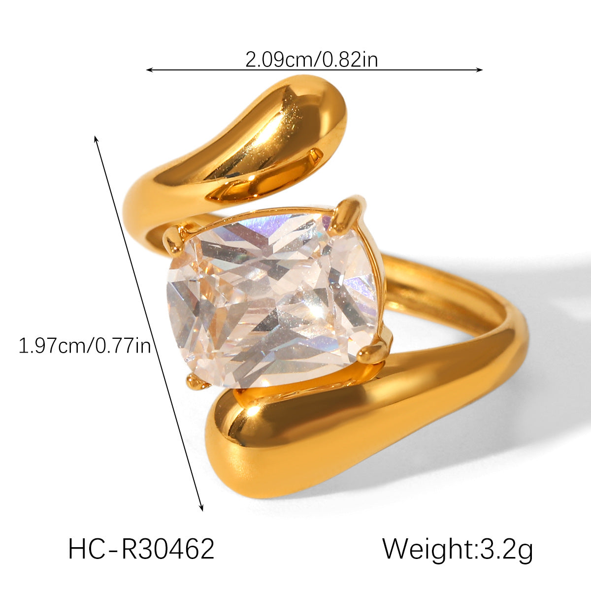 Zircon Ring for Women, Non-fading Titanium Steel Ring, Niche and High-end Open Ring, Stainless Steel Ring