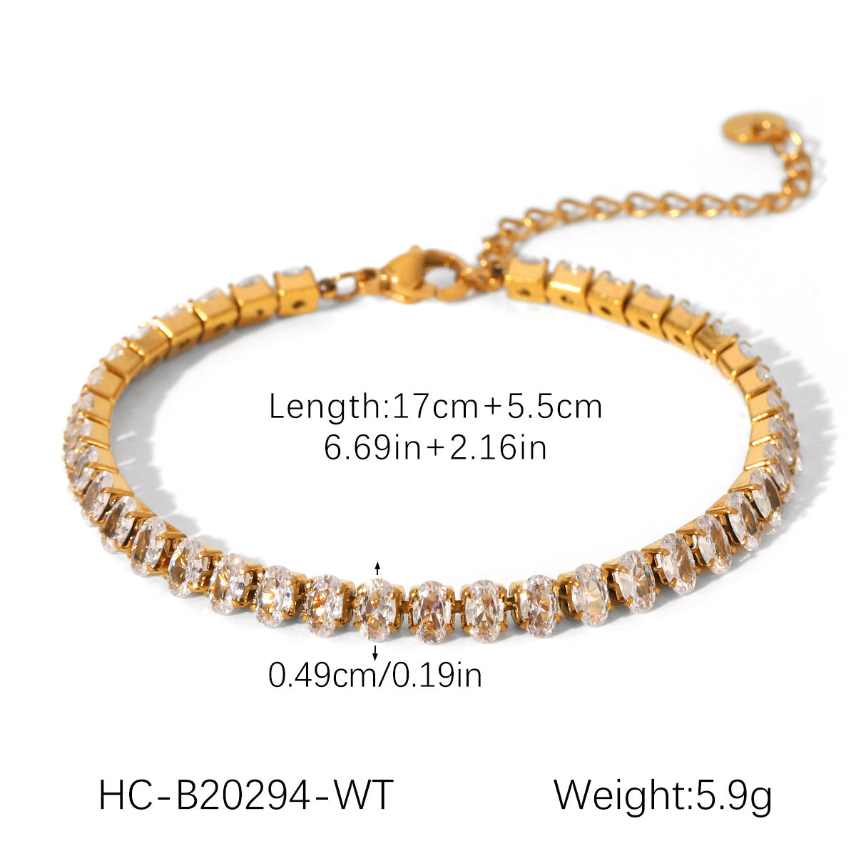 INS18K Gold Stainless Steel Zircon Bracelet, Light Luxury and High-end Gemstone Bracelet for Women