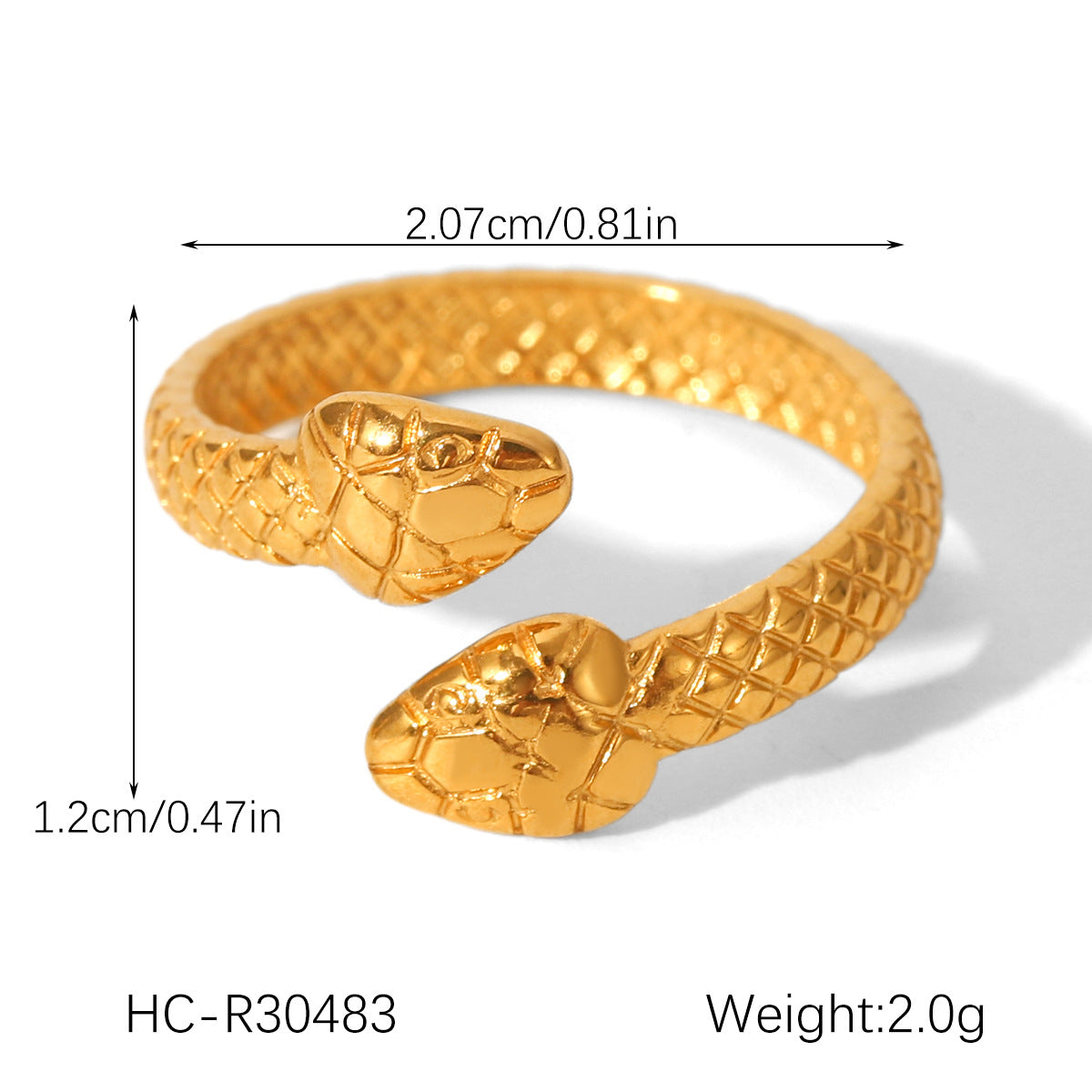 18K Gold Stainless Steel Snake Ring, Light Luxury Style, Titanium Steel, Flexible Snake-shaped Opening, Non-fading, Hand Jewelry