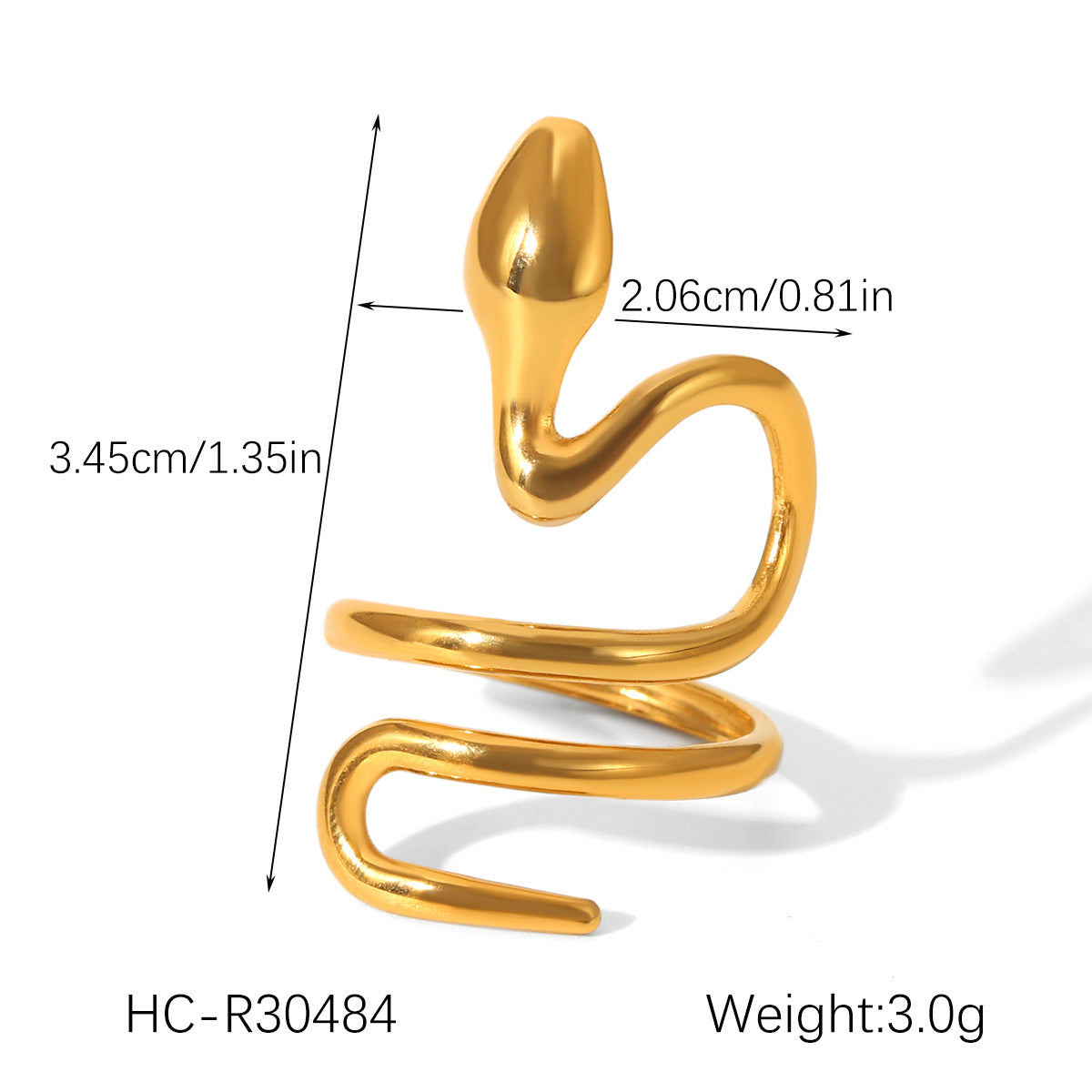 18K Gold Stainless Steel Snake Ring, Light Luxury Style, Titanium Steel, Flexible Snake-shaped Opening, Non-fading, Hand Jewelry