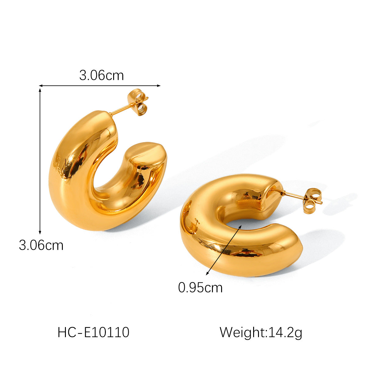 C-shaped 18K Gold-plated Hollow Stainless Steel Earrings for Women, Non-fading Ear Jewelry, Cross-border Titanium Steel Jewelry