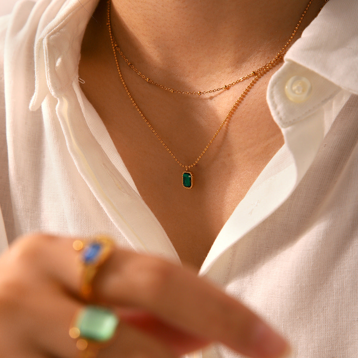 Fashionable Light Luxury Zircon Stainless Steel Necklace Female High-end 18k Gold Double-layer Stacked Collar Chain
