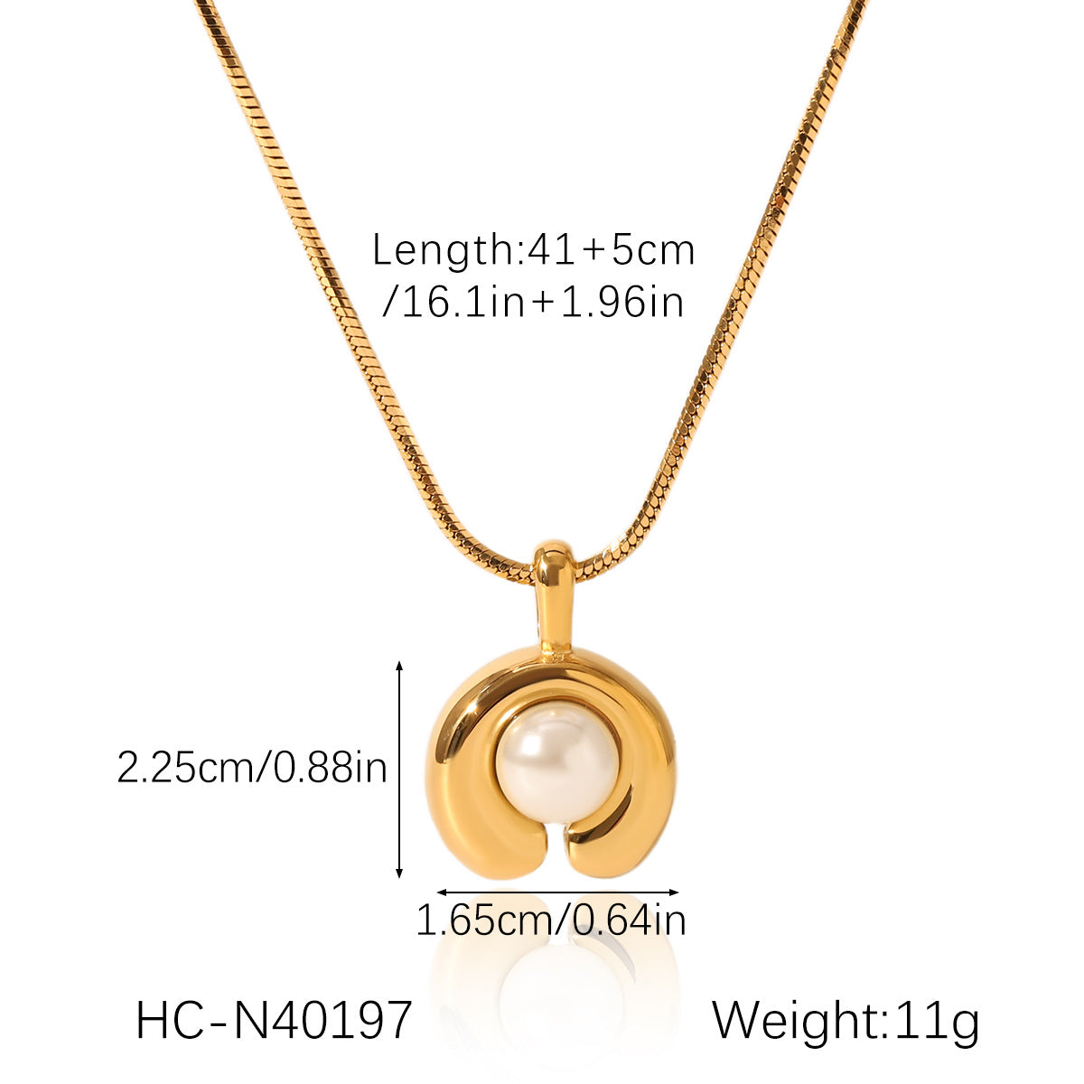 C-shaped 18K Gold Stainless Steel Pendant Necklace with Pearl Inlay, Women's High-end Necklace, Titanium Steel Necklace, Does Not Fade