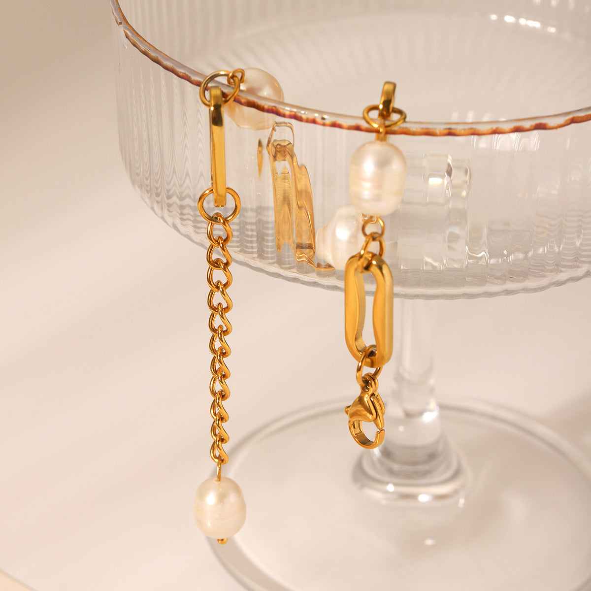 Stainless Steel 18K Gold-plated Bracelet, Non-fading, with Paperclip Chain Spacing, Freshwater Pearl Bracelet, Jewelry