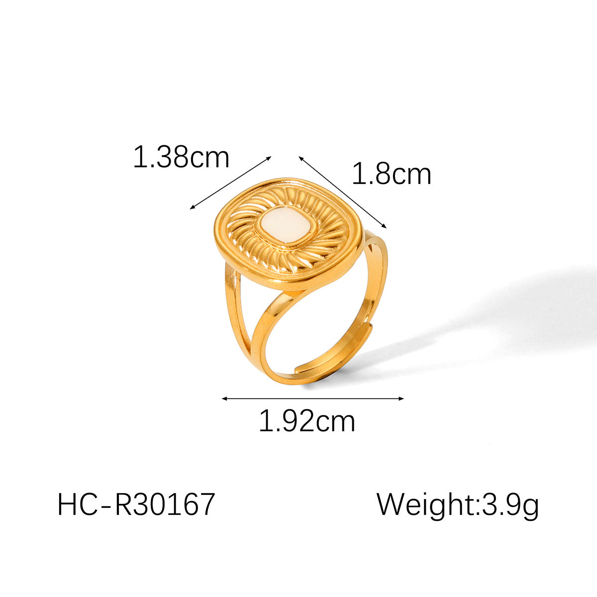 Diamond-encrusted Geometric Stainless Steel Ring for Women 18k Gold White Mother-of-pearl Titanium Steel Finger Ring for Women