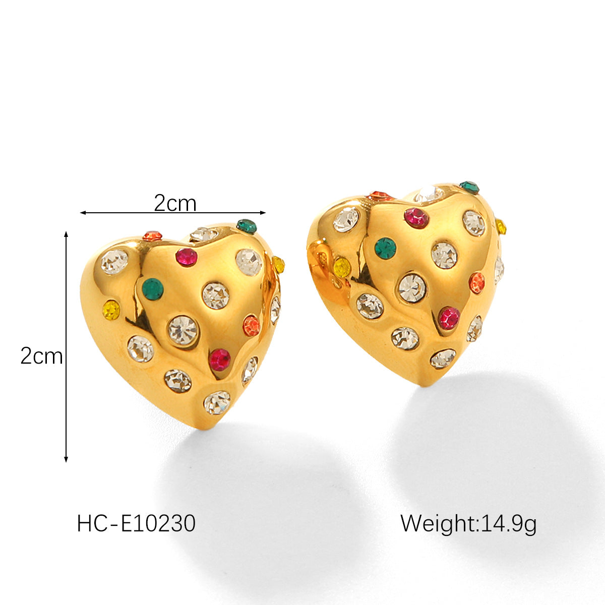 18K Gold Stainless Steel Heart-shaped Earrings for Women, Featuring A Premium Feel, Chubby Design, Titanium Steel Earrings Studs, and Colored Diamond Earrings