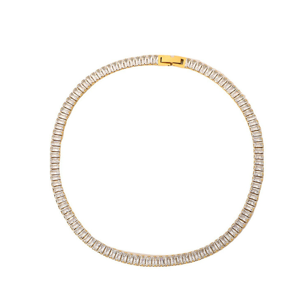 French Light Luxury Niche Jewelry Full Diamond Zircon Necklace Necklace Titanium Steel Fashion Versatile Necklace Women's