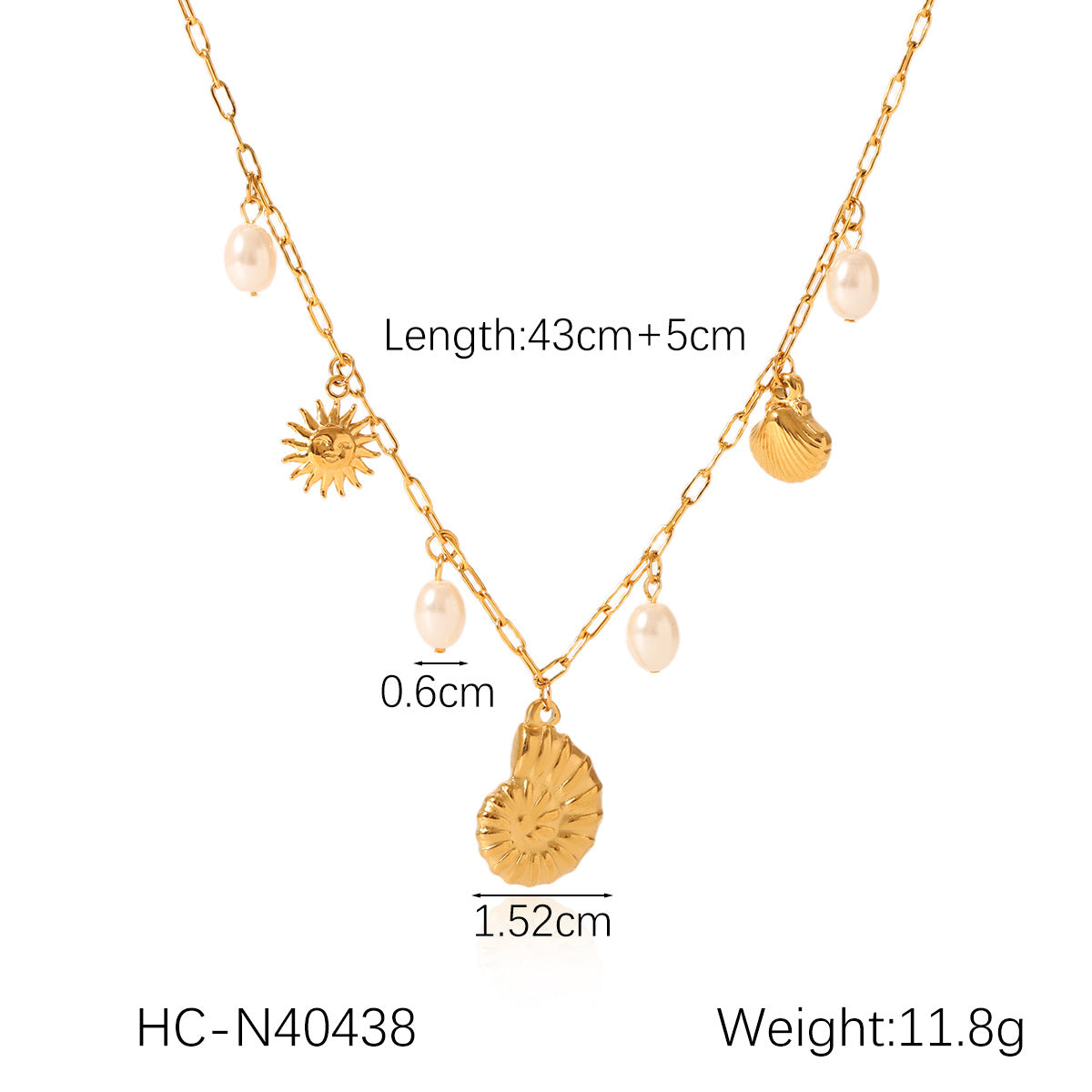 Summer Stainless Steel Ocean Style Element Starfish Shell Pearl Conch Necklace Female Non-fading Necklace